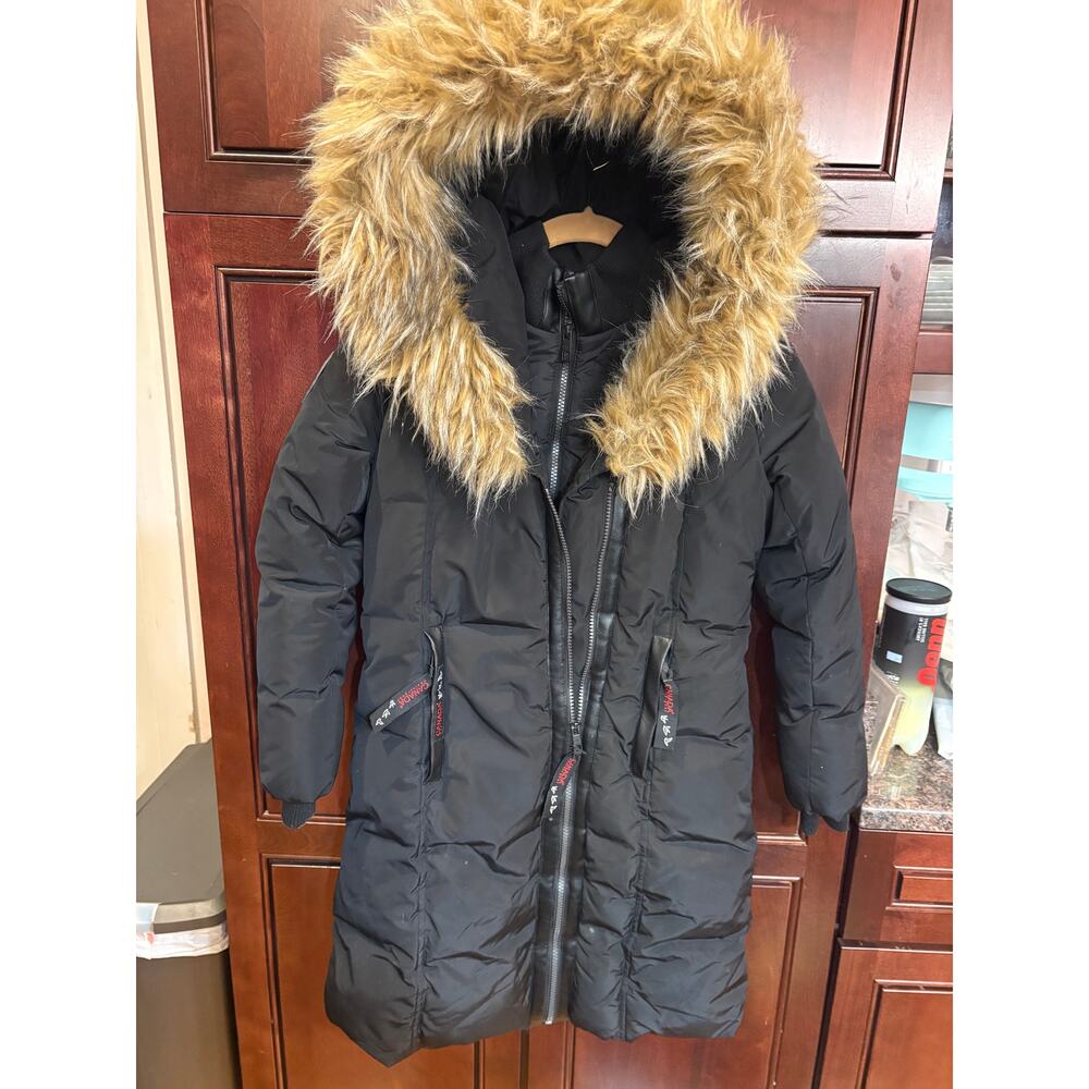 Canada Weather Gear Womens Black Long Parka Fur Trim Size S